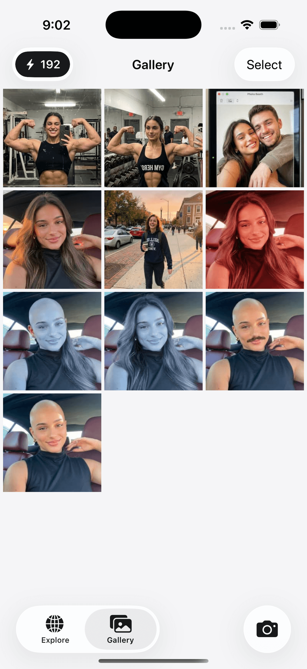 Picxo AI Gallery grid of photos and AI edits